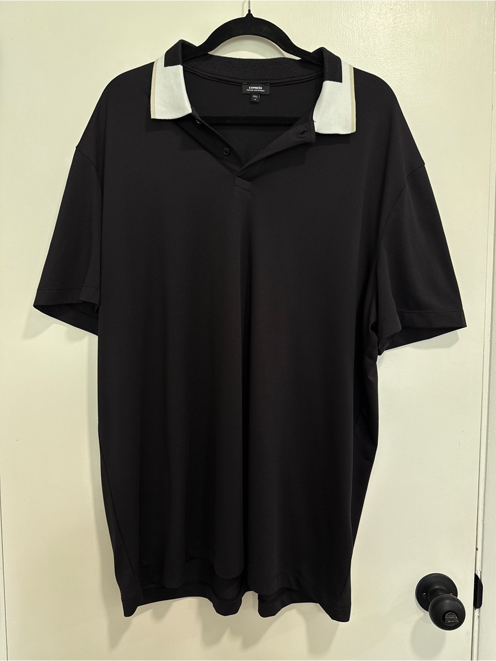 Men's Express Black Polo Shirt with White Collar